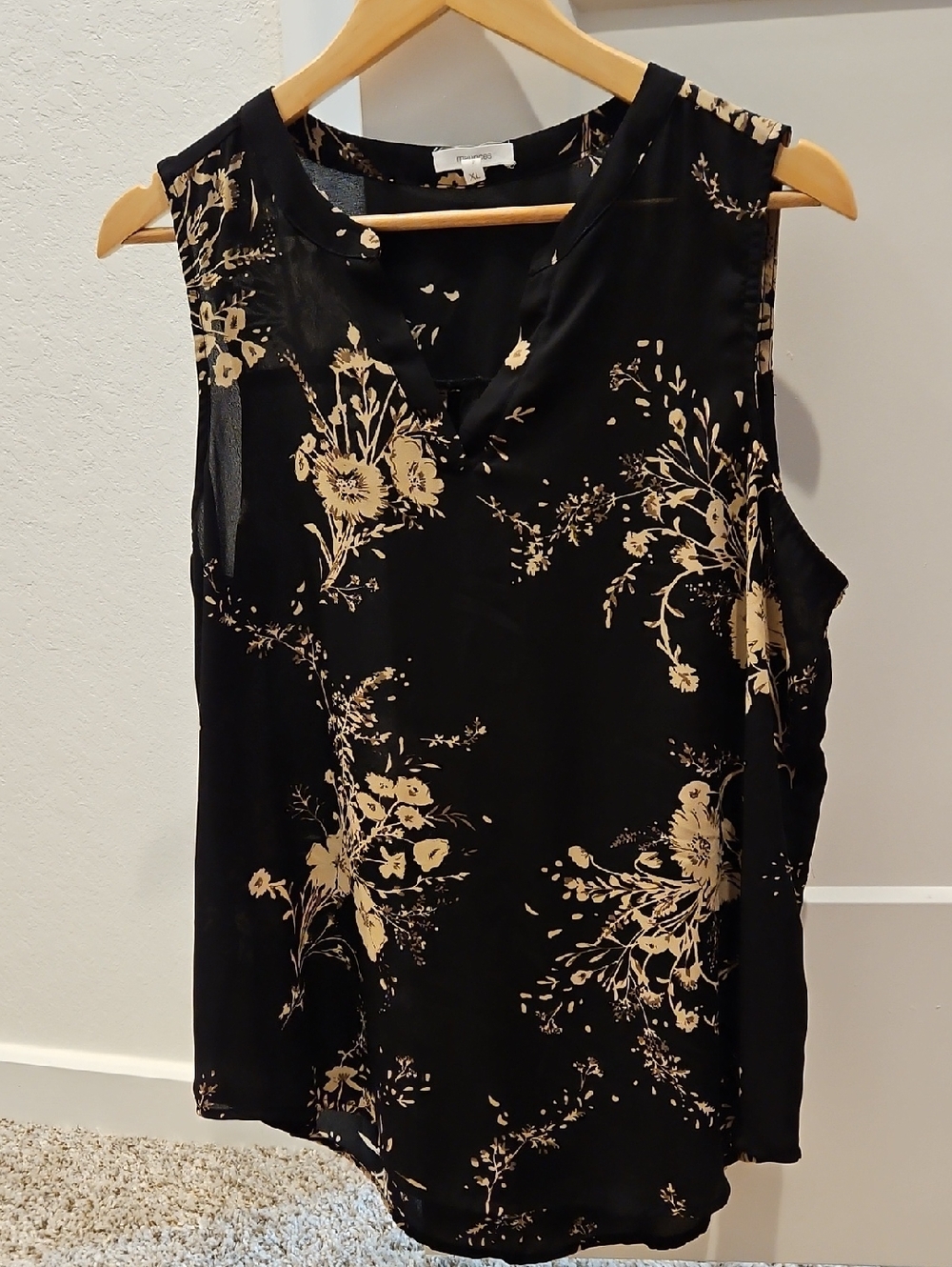 Maurices Black Sleeveless Camisole with Beige Floral Print